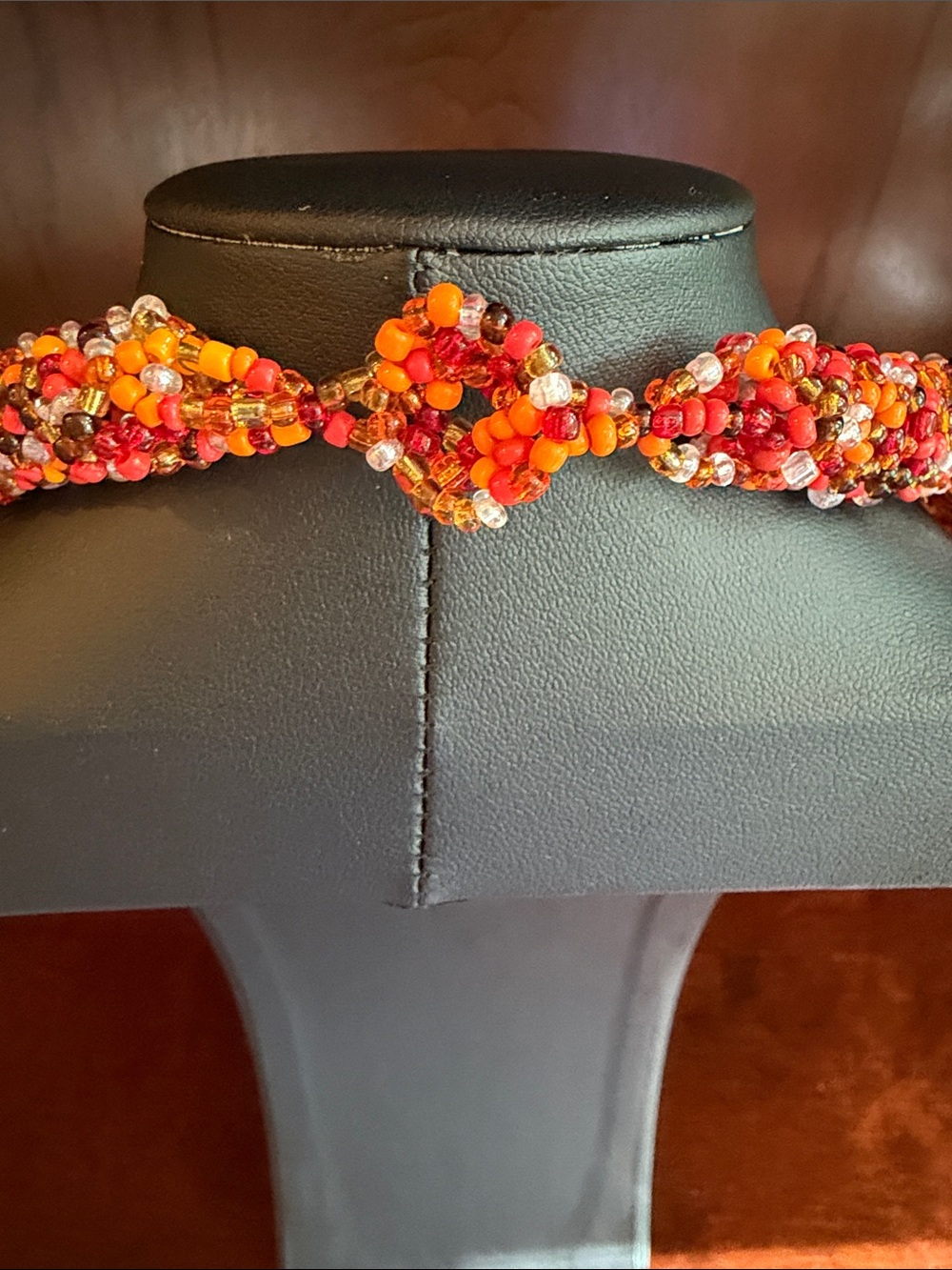 Multi-Strand Seed Bead Necklace in Red & Orange - Picture 2 of 2